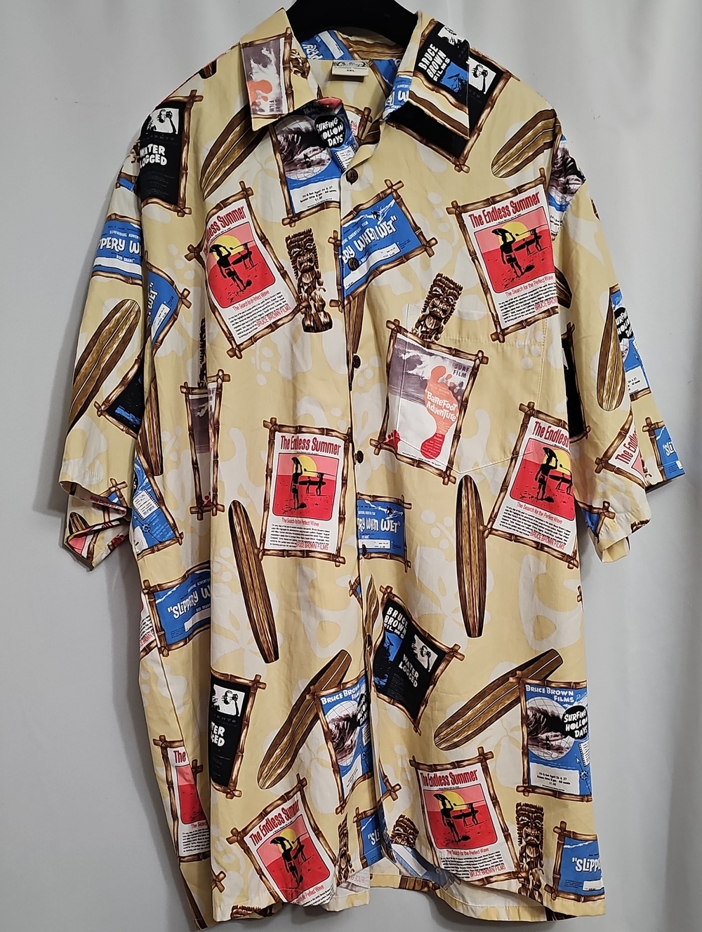 Bruce Brown Films Collage Hawaiian Shirt Go Barefoot Like NEW Size 2XL